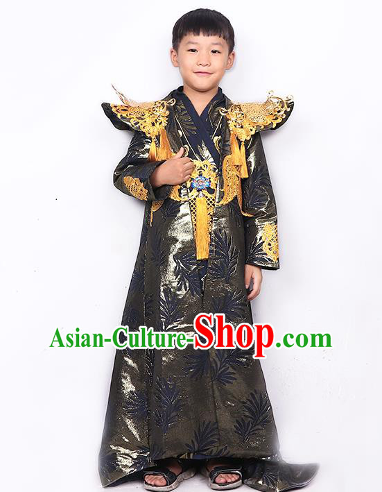 Top Boys Stage Show Tang Suits Kid Catwalks Black Uniforms Children Dance Performance Apparels