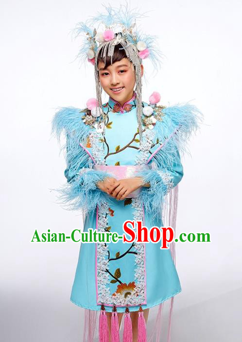China Children Dance Blue Dress Uniforms Compere Garment Costumes Girl Catwalks Fashion Stage Performance Clothing