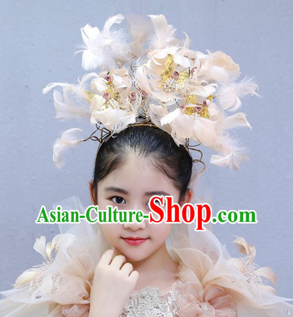 Top Girl Stage Show Hair Accessories Kids Catwalks Feather Hair Crown Children Performance Headdress