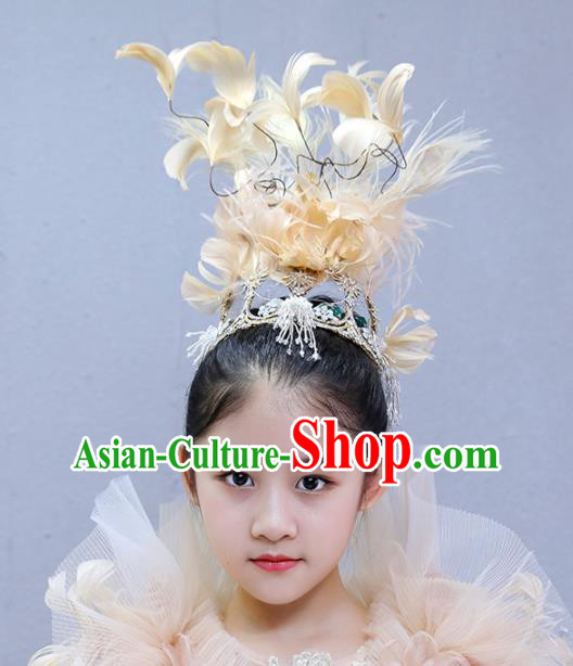 Top Children Performance Headdress Girl Stage Show Hair Accessories Kids Catwalks Feather Royal Crown