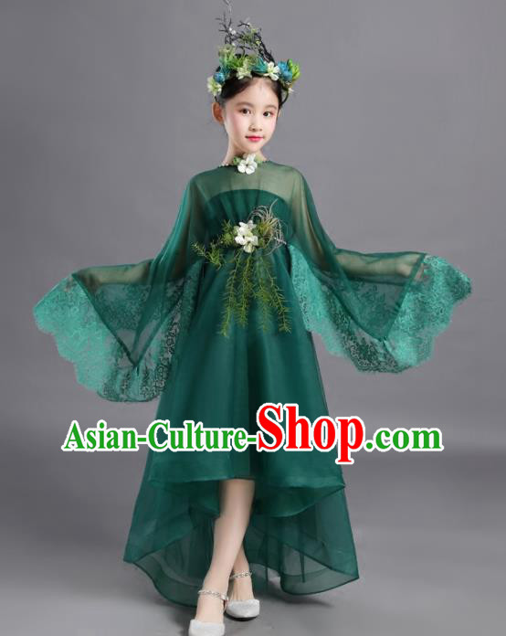 Custom Compere Competition Clothing Girl Stage Show Green Dress Catwalks Full Dress Children Performance Fashion Garment