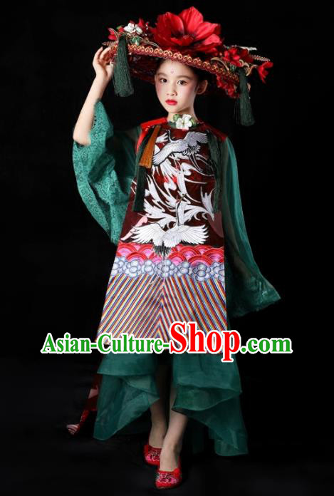 China Girl Catwalks Fashion Children Performance Clothing Classical Dance Dress Compere Garment Costumes