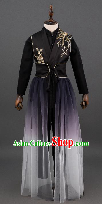 Top China Children Scholar Clothing Kids Catwalks Black Uniforms Stage Show Tang Suits Boys Dancewear