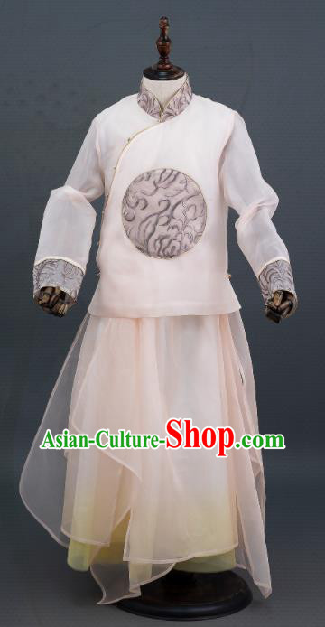 Top China Stage Show Tang Suits Boys Dancewear Children Scholar Clothing Kids Catwalks Beige Uniforms