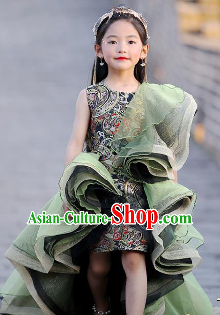 Custom Stage Show Trailing Dress Girl Catwalks Full Dress Children Day Performance Fashion Garment Baby Compere Clothing