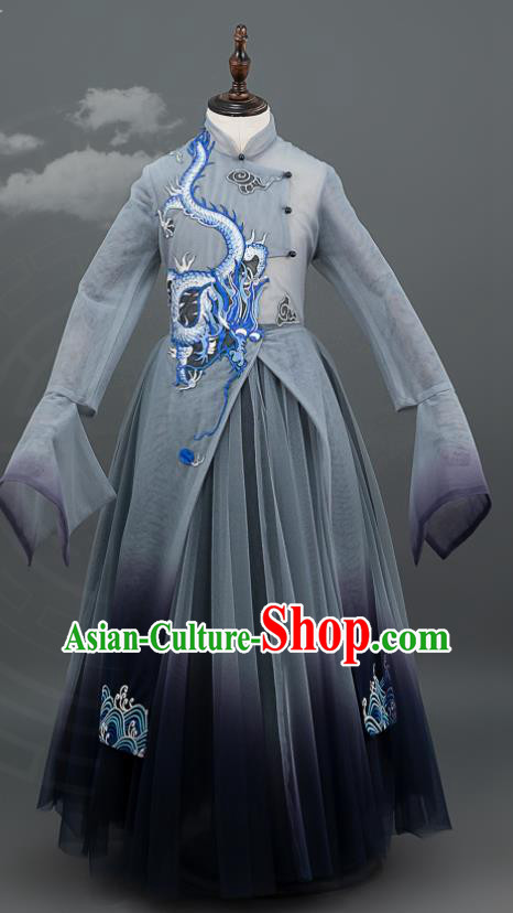 China Classical Dance Grey Dress Girl Chorus Garments Catwalks Fashion Costume Children Stage Show Clothing