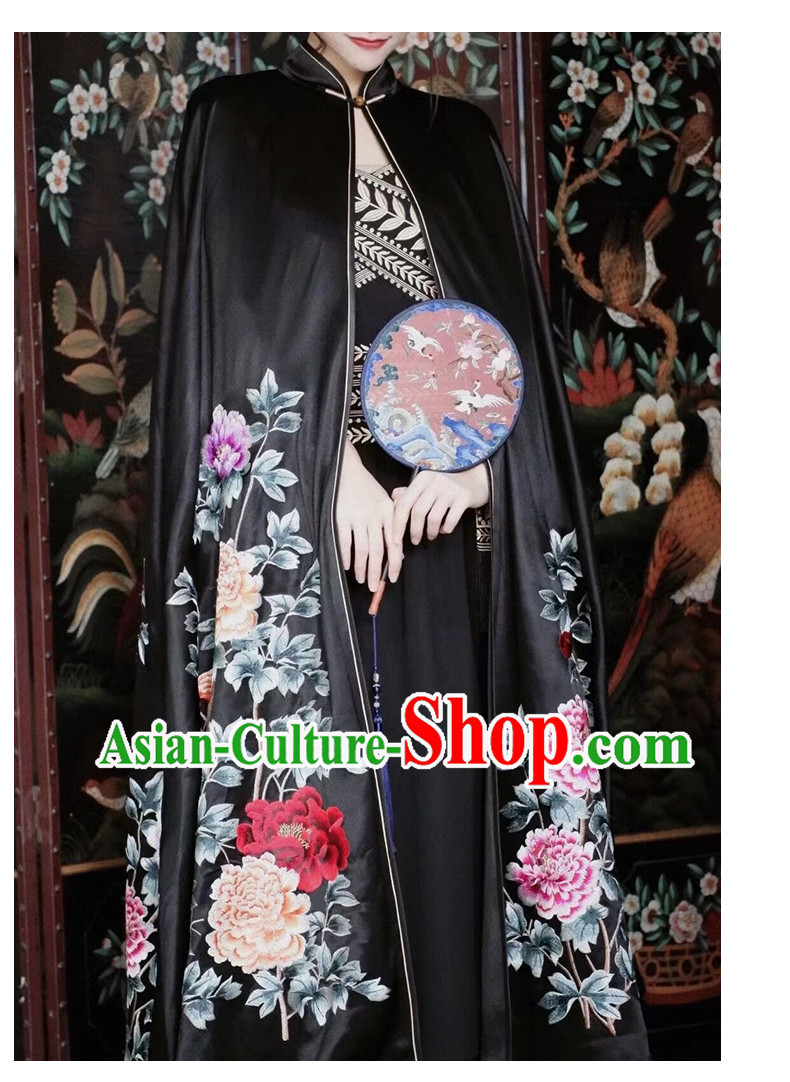 Stunning Beautiful Black Embroidered Flower Empress Mantle