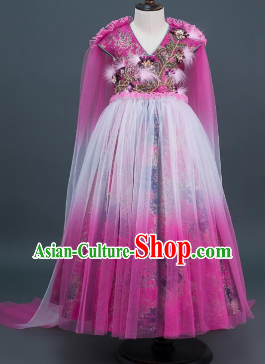 Custom Flowers Fairy Rosy Dress Girl Stage Catwalks Fashion Children Dance Full Dress Kid Birthday Clothing