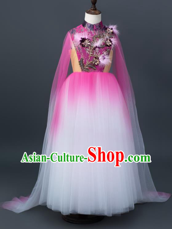 Custom Flowers Fairy Purple Dress Girl Princess Fashion Children Stage Show Full Dress Kid Birthday Clothing