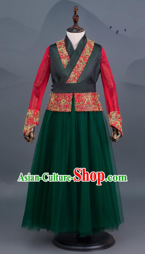 China Girl Performance Garments Catwalks Fashion Costume Children Stage Show Clothing Classical Green Veil Dress