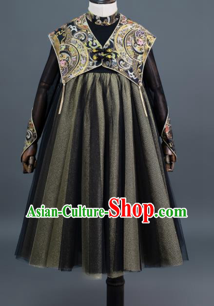 Custom Kid Chorus Clothing Baroque Princess Dress Girl Stage Catwalks Fashion Children Black Full Dress