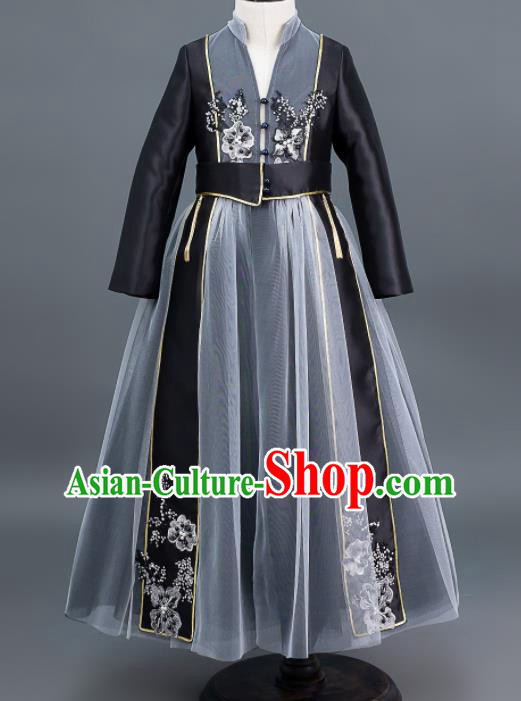 Custom Children Dance Grey Full Dress Kid Chorus Clothing Princess Dress Girl Stage Catwalks Fashion