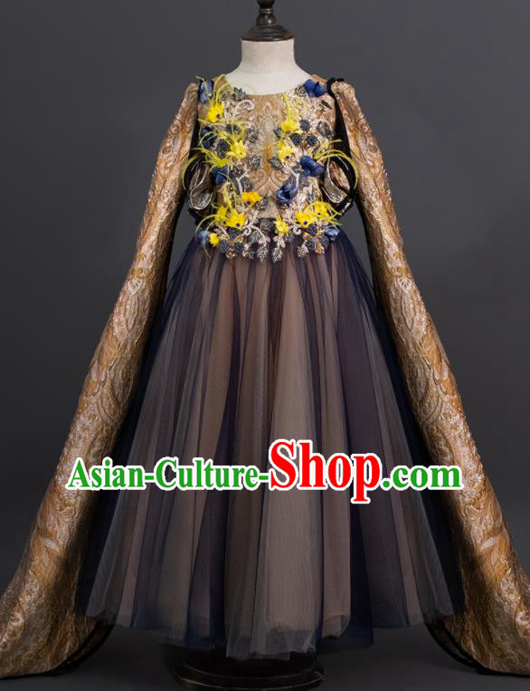 Custom Girl Full Dress Baroque Princess Formal Clothing Kid Compere Dress Children Piano Recital Garment