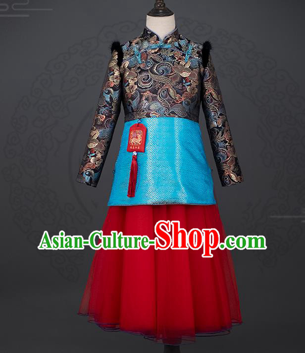 China Tang Suits Dress Girl Stage Show Garments Catwalks Fashion Costume Children Chorus Clothing
