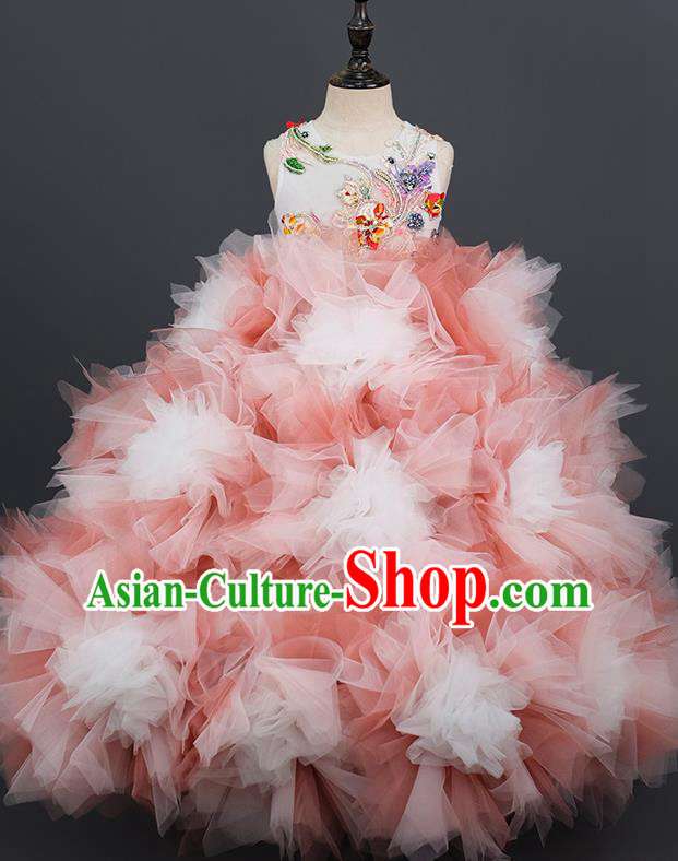 Custom Children Catwalks Garment Girl Princess Full Dress Halloween Flower Fairy Clothing Kid Stage Performance Veil Dress