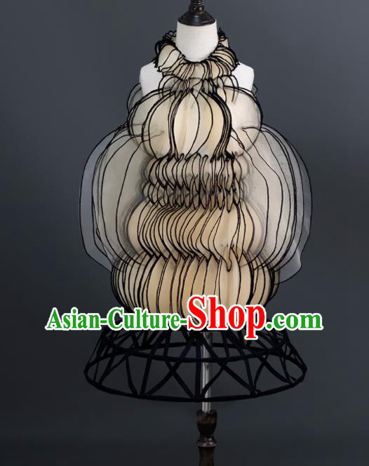 Custom Children Catwalks Garment Girl Champagne Full Dress Modern Dance Clothing Kid Stage Performance Lantern Dress