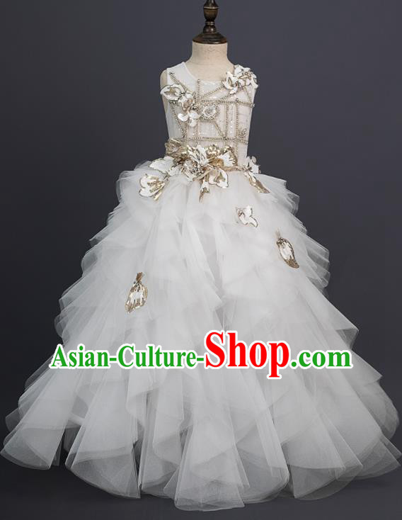 Custom Kid Christmas Performance Veil Dress Children Catwalks Garment Girl Princess Full Dress Modern Dance Clothing