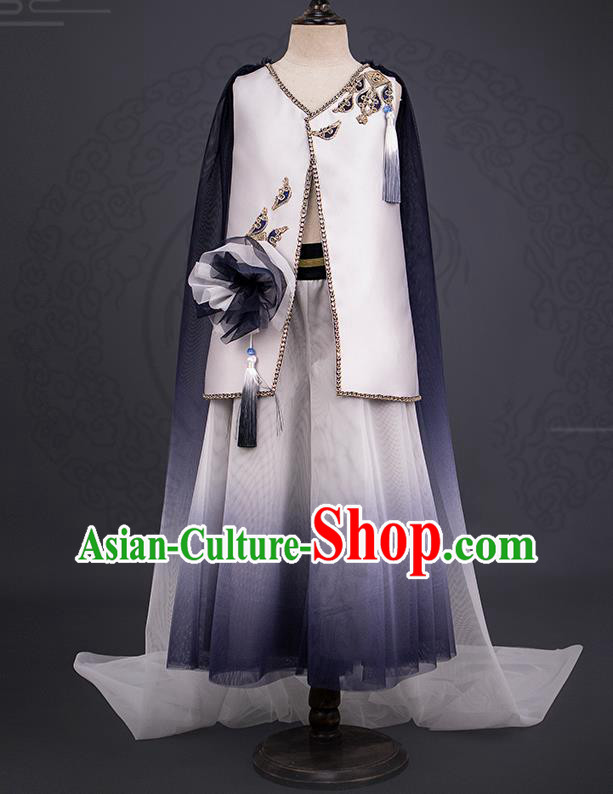 Top China Children Swordsman Clothing Stage Performance Costumes Kid Knight Blue Uniforms Boys Catwalks Dance Wear
