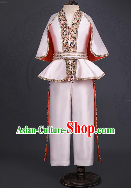 Top Boys Catwalks Dance Wear Children Prince Clothing Stage Performance Costumes Kid Beige Uniforms