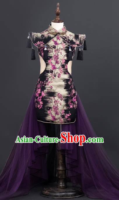 China Girl Stage Show Garments Catwalks Fashion Costume Children Performance Clothing Dance Printing Qipao Dress