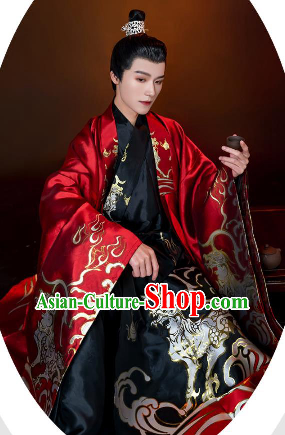 China Traditional Historical Garment Costumes Ancient Emperor Hanfu Robe Ming Dynasty Crown Prince Clothing Complete Set