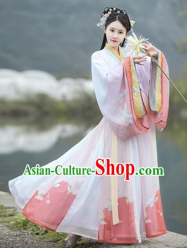 China Jin Dynasty Princess Dress Clothing Traditional Historical Hanfu Garments Ancient Young Beauty Apparels