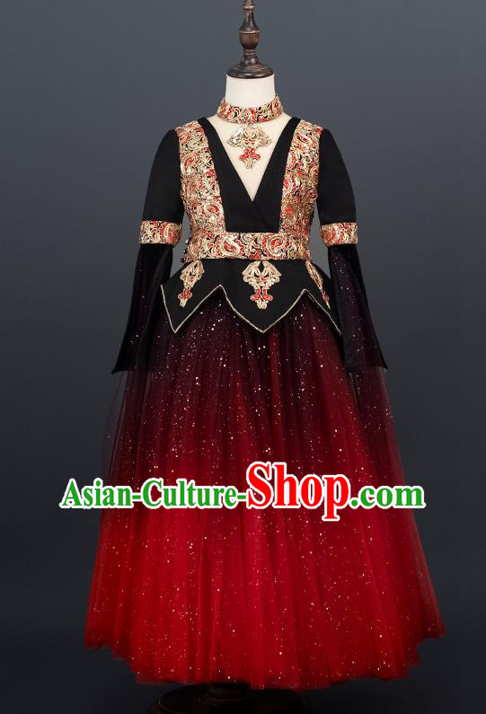 Professional Baroque Girl Princess Garment Children Catwalks Fashion Costume Stage Show Full Dress Modern Dance Clothing
