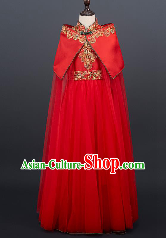 China Stage Performance Clothing Girl Classical Dance Garment Costume Children Tang Suits Catwalks Red Dress