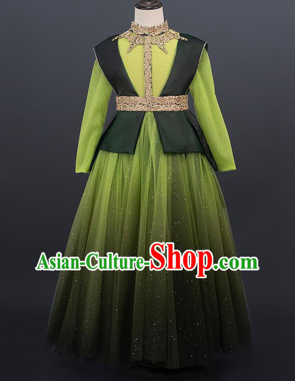 Professional Modern Dance Clothing Girl Princess Garment Children Catwalks Fashion Costume Stage Show Green Full Dress