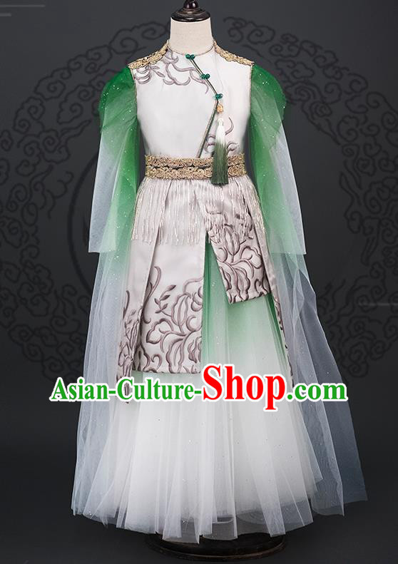 China Catwalks Green Veil Dress Stage Performance Clothing Girl Classical Dance Garment Costume Children Tang Suits