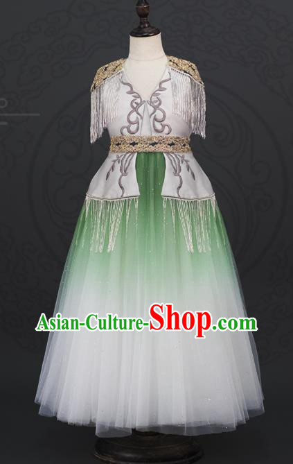 China Girl Classical Dance Garment Costume Children Tang Suit Uniforms Catwalks Green Veil Dress Stage Performance Clothing