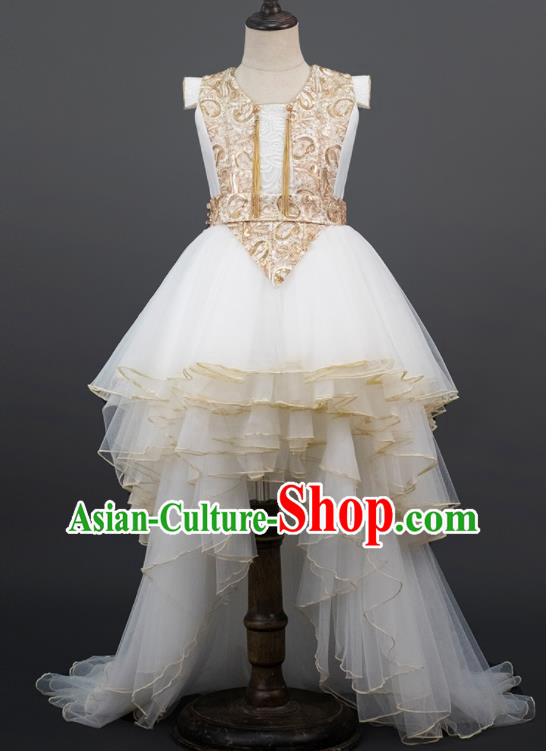 Professional Baroque Princess Garment Children Catwalks Fashion Costume Stage Show White Trailing Full Dress Girl Dance Clothing