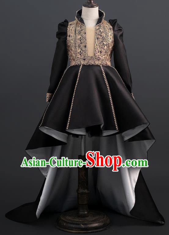Professional Girl Dance Clothing Baroque Princess Garment Children Catwalks Fashion Costume Stage Show Black Trailing Full Dress