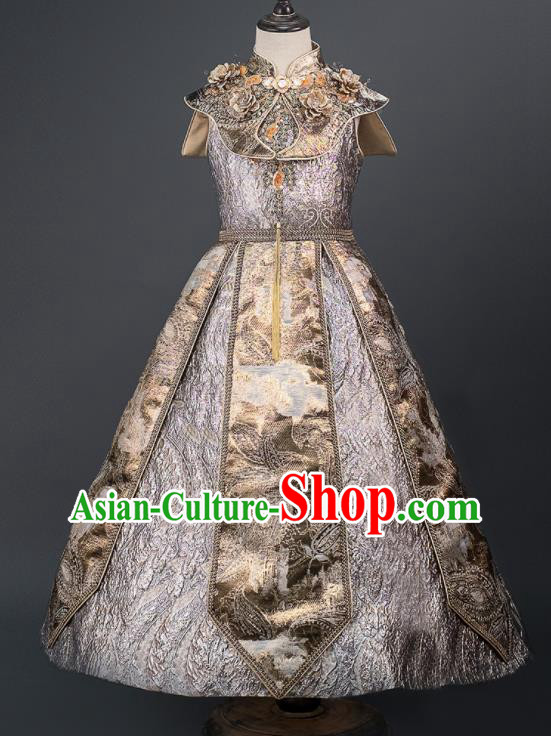 Professional Baroque Princess Garment Children Catwalks Golden Full Dress Stage Show Fashion Costume Girl Dance Clothing