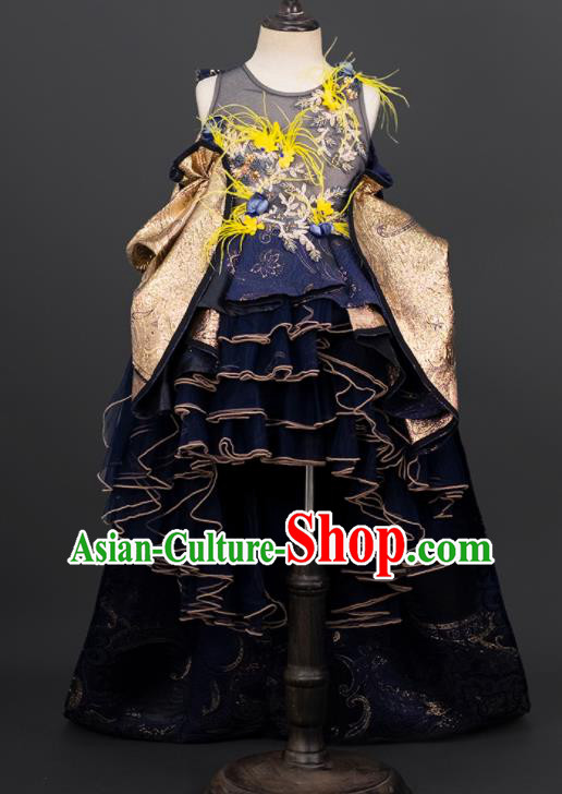 Professional Children Catwalks Fashion Costume Stage Show Trailing Full Dress Modern Dance Clothing Girl Compere Garment