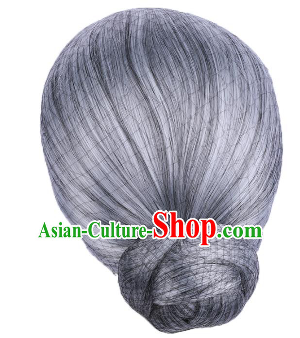 China Ancient Elderly Woman Wigs Traditional Drama The Dream Of Red Mansions Hanfu Hairpieces Ming Dynasty Dame Wig Sheath