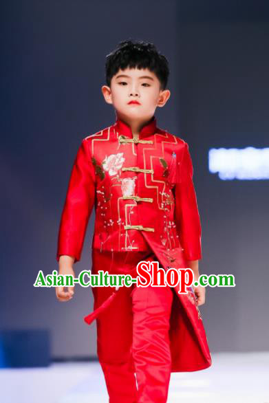 Chinese Children Stage Performance Clothing Boys Dance Costumes Tang Suit Red Uniforms