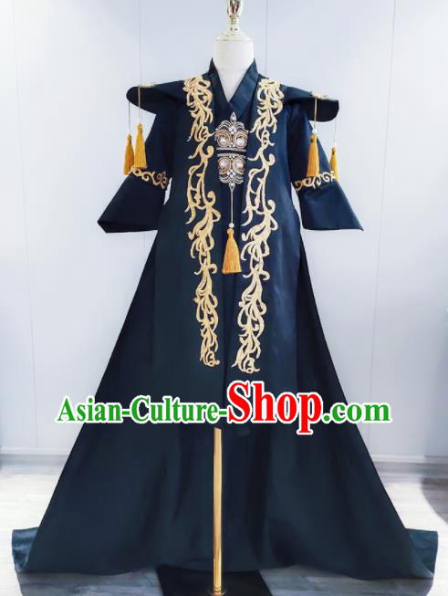 Chinese Tang Suit Black Cape Uniforms Children Stage Performance Clothing Boys Dance Costumes