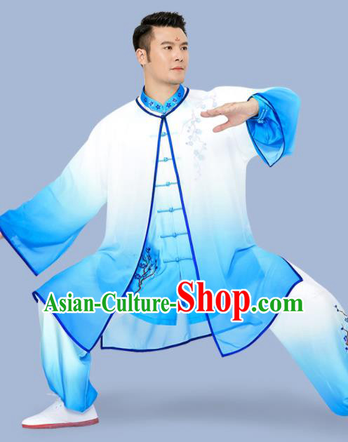 Chinese Kung Fu Competition Clothing Martial Arts Garment Costumes Tai Chi Training Blue Uniforms for Women for Men