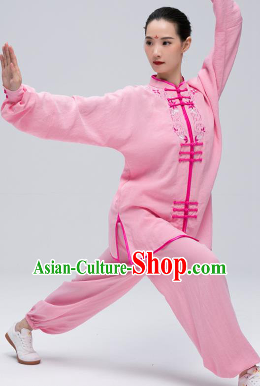 China Kung Fu Embroidered Uniforms Wushu Competition Pink Outfits Martial Arts Garment Costumes Tai Chi Clothing