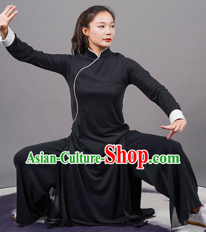 China Martial Arts Wushu Black Robe Outfits Tai Ji Competition Costumes Tai Chi Uniforms Kung Fu Gongfu Clothing