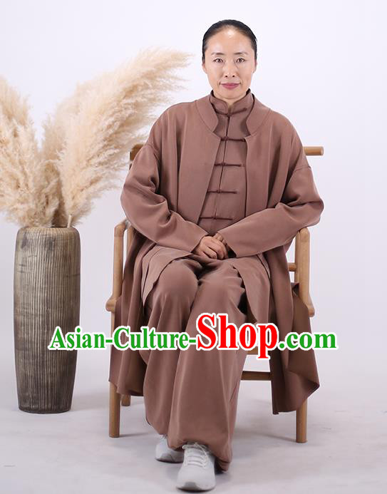 China Tai Chi Exercise Brown Uniforms Kung Fu Wushu Clothing Martial Arts Competition Outfits Wudang Sword Performance Costumes