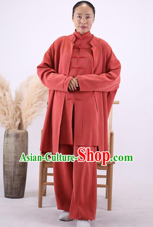 China Wudang Kung Fu Performance Costumes Tai Chi Sword Red Uniforms Wushu Training Clothing Martial Arts Competition Outfits