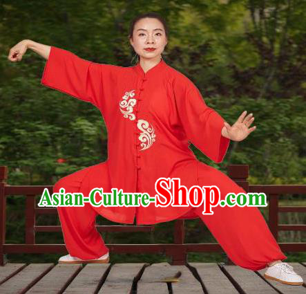 Professional Chinese Martial Arts Performance Clothing Kung Fu Training Red Uniforms Tai Chi Competition Suits