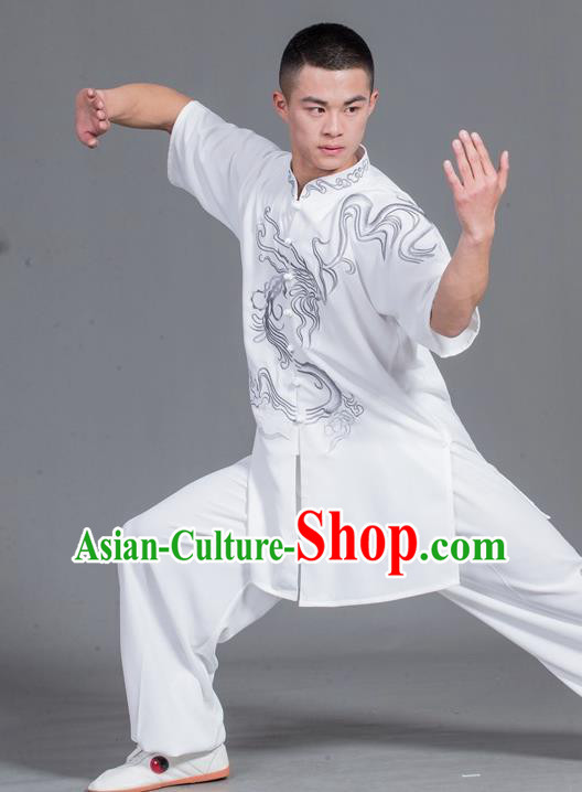 Chinese Tai Chi White Uniforms Male Kung Fu Show Clothing Martial Arts Garment Costumes