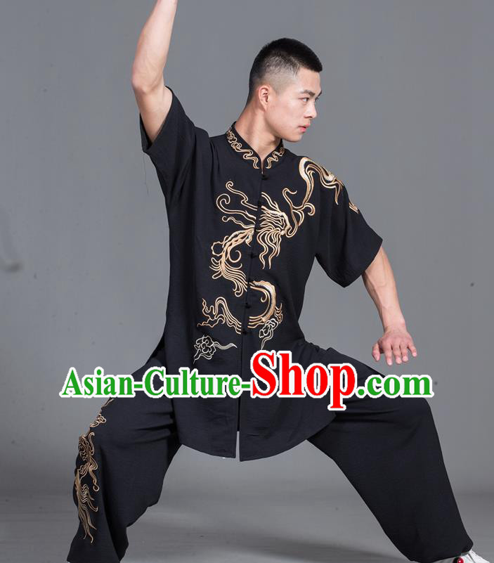 Chinese Martial Arts Garment Costumes Tai Chi Black Uniforms Male Kung Fu Show Clothing