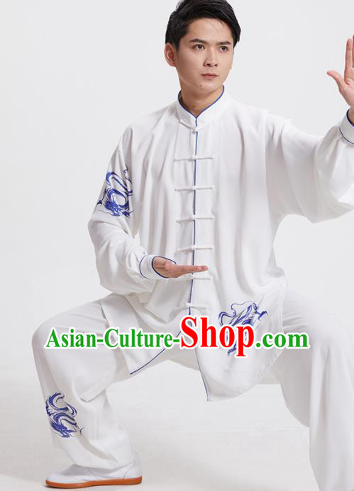 Chinese Adults Kung Fu Performance Clothing Martial Arts Garment Costumes Tai Chi Training White Uniforms