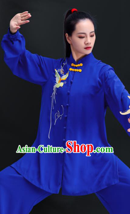 Professional Chinese Martial Arts Embroidered Clothing Tai Ji Performance Costumes Tai Chi Training Royalblue Uniforms Kung Fu Outfits