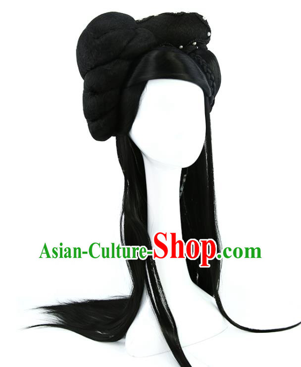 China Ancient Fairy Princess Wigs Traditional Drama Hanfu Chignon Hairpieces Qin Dynasty Palace Beauty Wig Sheath