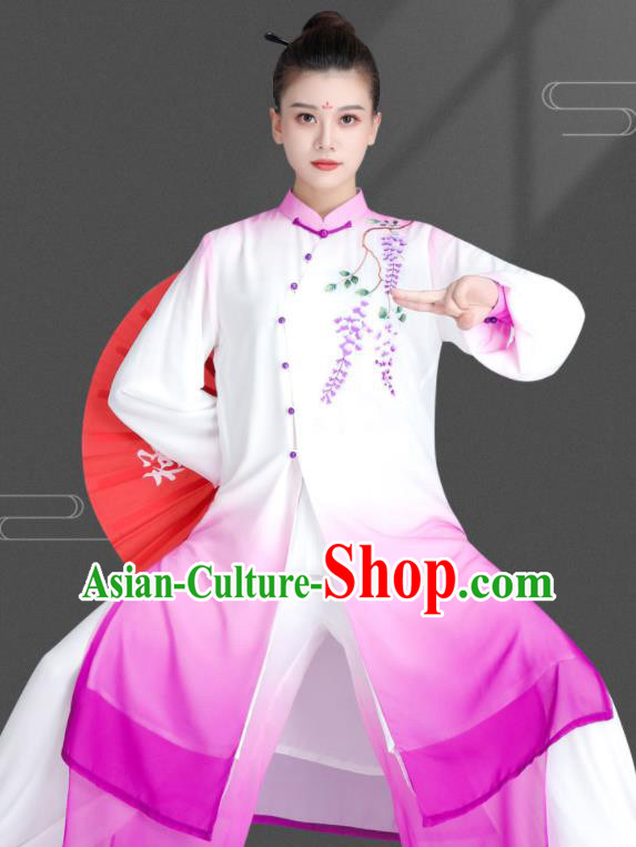 Chinese Wushu Competition Printing Wisteria Outfits Martial Arts Clothing Kung Fu Costumes Tai Chi Training Uniforms